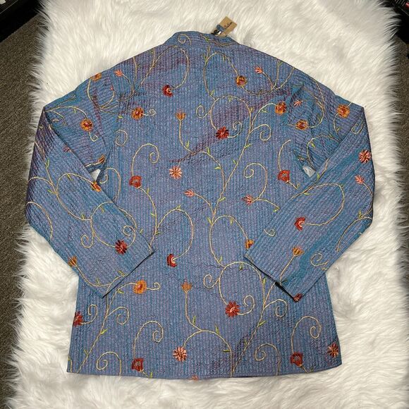SAM HILU'S CLASSICS REVERSIBLE QUILTED JACKET FLORAL BLUE / BLACK EMBROIDERED - Picture 5 of 8